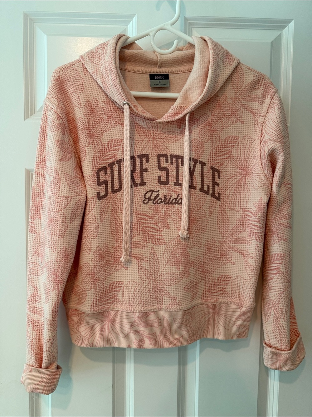 MV Sport Pink Floral Waffle Hoodie - peachy color